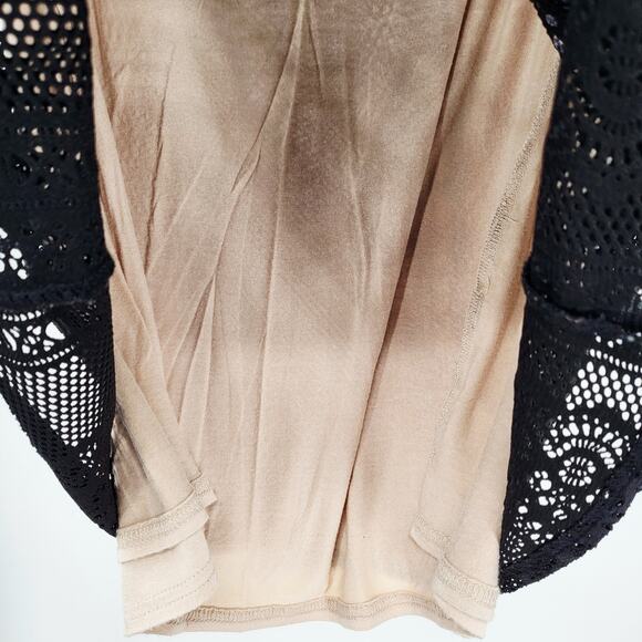 A Pea In The Pod Maternity Black & Tan Lace Crochet Layered Tank Top Women's L - Picture 4 of 7